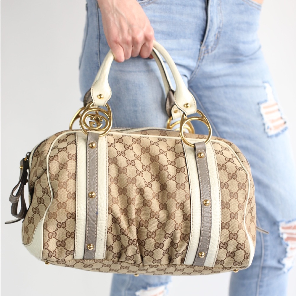 Gucci monogram tote with gold hardware